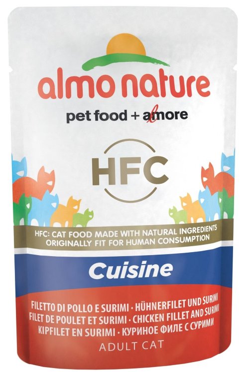 Паучи Almo Nature Холистик с КУРИНЫМ ФИЛЕ и КРАБОВЫМИ ПАЛОЧКАМИ, для кошек (Classic Cuisine - Chicken Fillet and Surimi), 55 гр