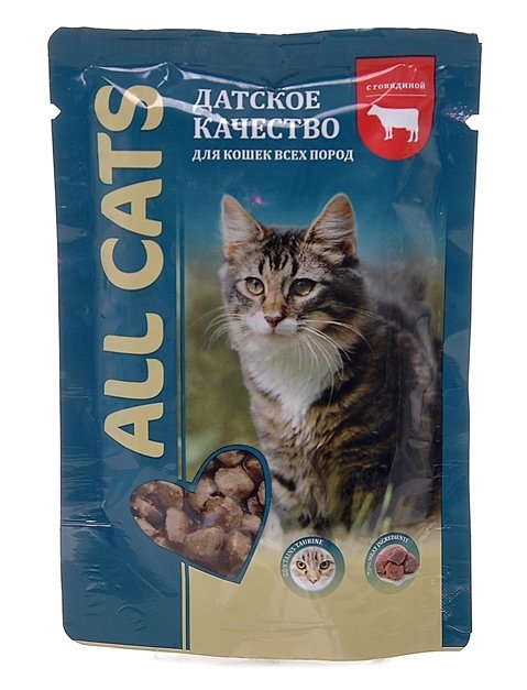 All Cats Паучи с ГОВЯДИНОЙ в соусе, для кошек, 85 гр