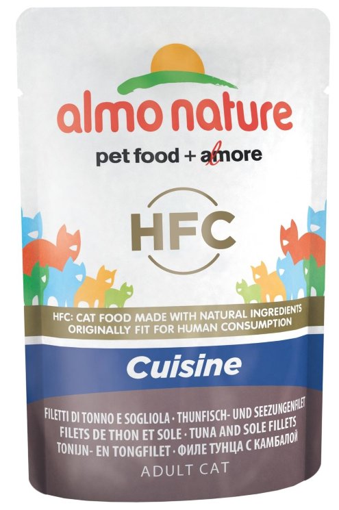 Паучи Almo Nature Холистик с ТУНЦОМ и КАМБАЛОЙ, для кошек (Classic Cuisine - Tuna and Sole Fillets), 55 гр