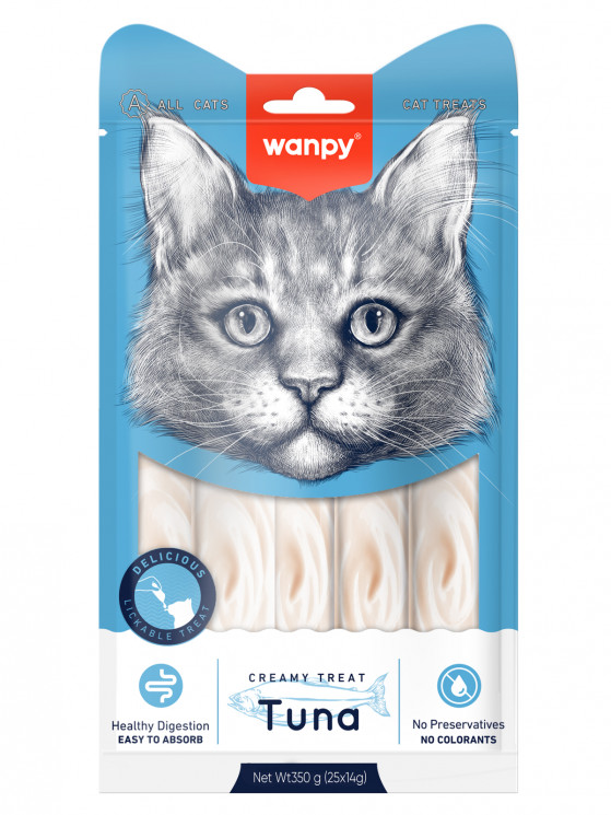 Лакомство для кошек "нежное пюре" из тунца Wanpy Cat 25 шт х14 г