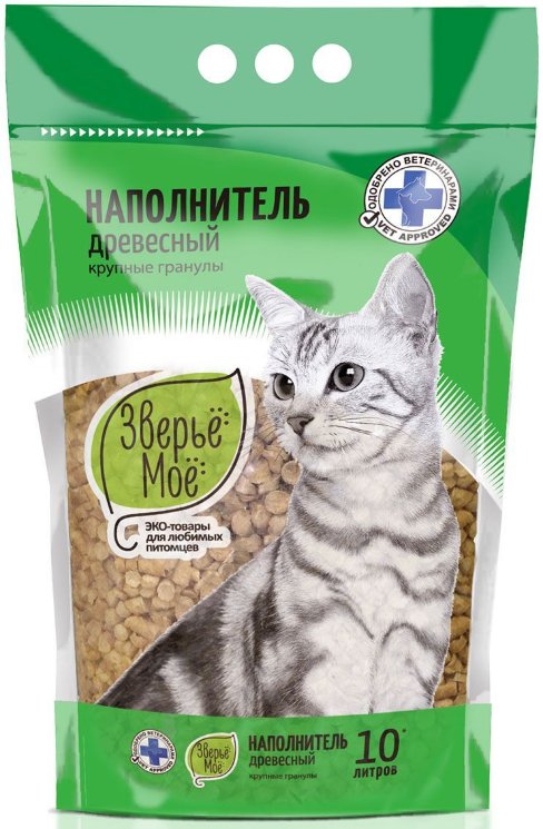 Древесный наполнитель Зверье мое, КРУПНЫЕ гранулы, для животных, ПАКЕТ, 3 кг