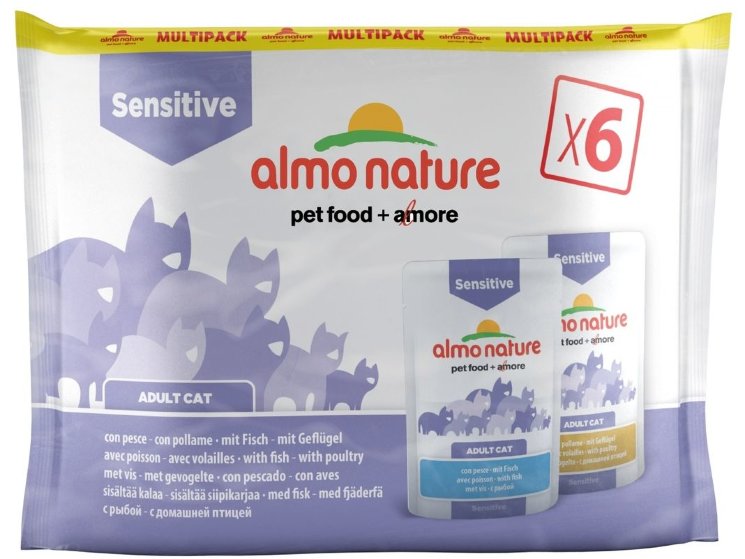Паучи Almo Nature "РЫБА и КУРИЦА", для улучшения работы кишечника у котов и кошек (PFC daily functional cats multi sensitive), 6 шт.
