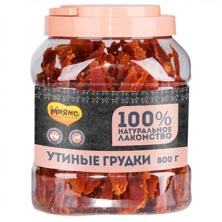 Лакомство Мнямс для собак утиные грудки в банке, 800 гр