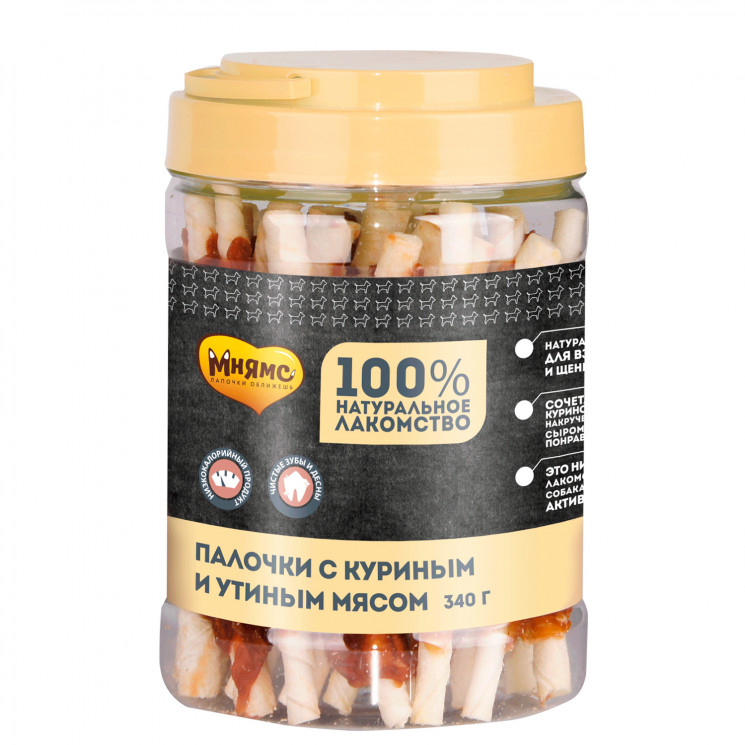 Лакомство Мнямс для собак палочки с куриным и утиным мясом, 340 гр