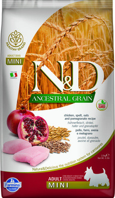 Farmina N&D Ancestral Grain Adult Mini сухой корм для Взрослых собак Мелких пород с Курицей, Спельтой, Овсом и Гранатом