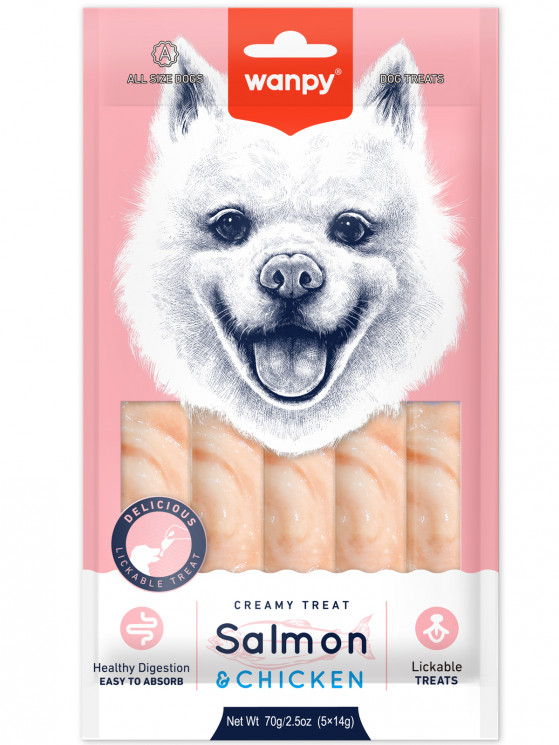 Wanpy Dog Крем лакомство для собак "нежное пюре" из лосося и курицы, 70 гр