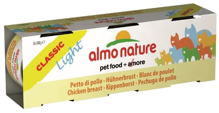 Консервы Almo Nature НАБОР "Куриная грудка", низкокалорийные, для кошек (Classic Light Cat Chicken Breast), 3шт.*50 гр