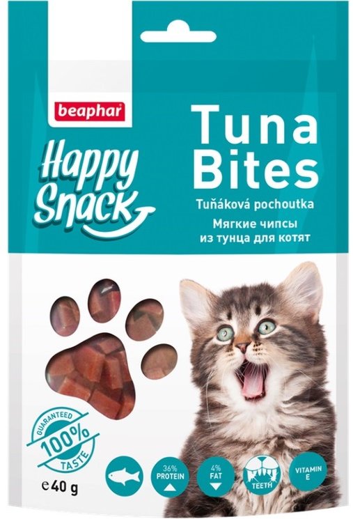 Beaphar Happy Snack Лакомство "Мягкие чипсы", для КОТЯТ (Tuna Bites), 40 гр