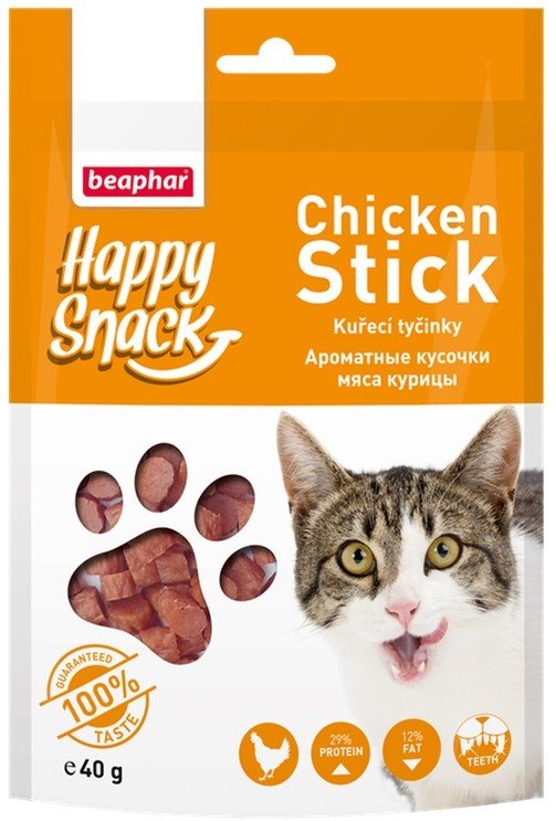 Beaphar Happy Snack Лакомство "Ароматные кусочки мяса курицы", для кошек (Chicken Stick), 40 гр
