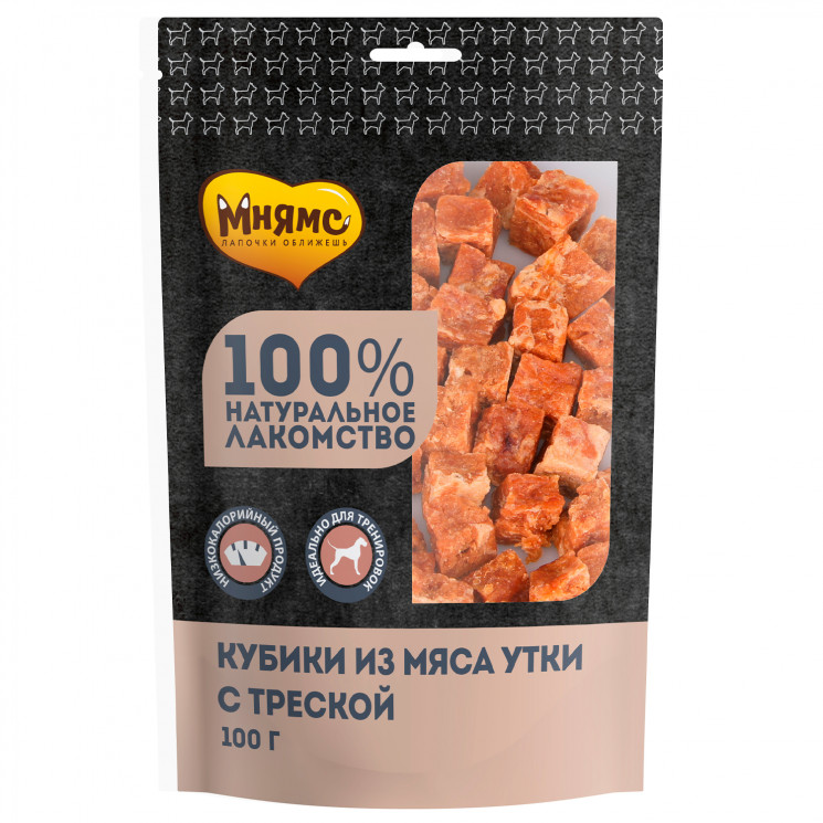 Лакомство Мнямс для собак кубики из мяса утки c треской, 100 гр