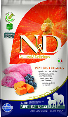 Farmina N&D PUMPKIN Adult Medium&Maxi сухой Беззерновой корм для Взрослых собак Средних и Крупных пород с Ягненком, Тыквой и Черникой
