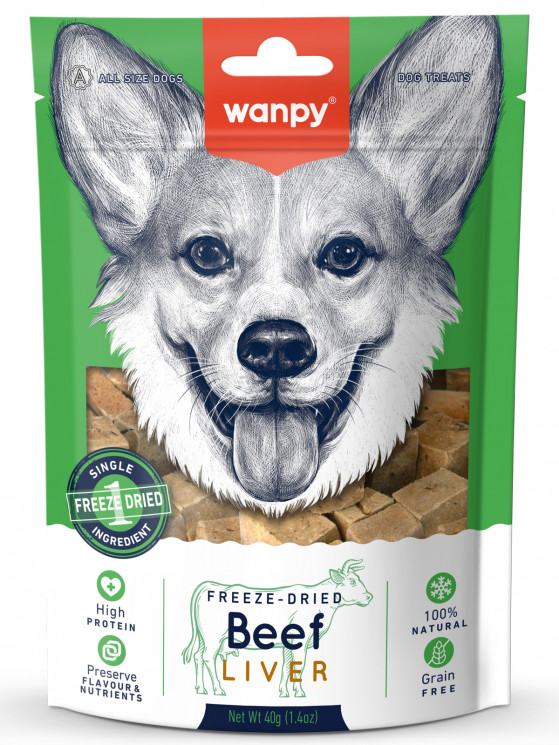 Wanpy Dog Сублимированное лакомство для собак "Говядина и печень", 40 гр