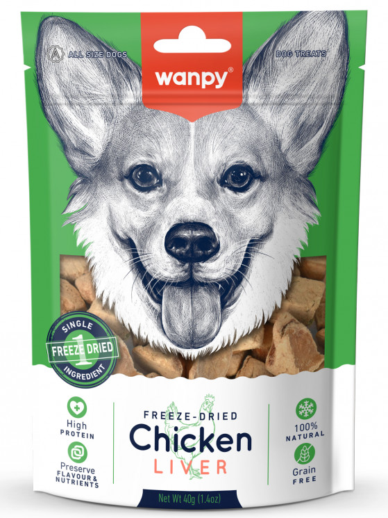 Wanpy Dog Сублимированное лакомство для собак "Курица и печень", 40 гр