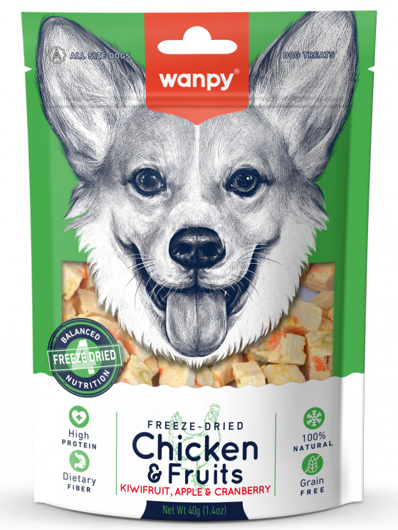 Wanpy Dog Сублимированное лакомство для собак "Курица и фрукты", 40 гр