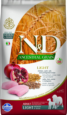 Farmina ANCESTRAL GRAIN LINE сухой Низкозерновой корм для Взрослых собак Средних и Крупных пород, Контроль веса Цыпленок с Гранатом, 12 кг