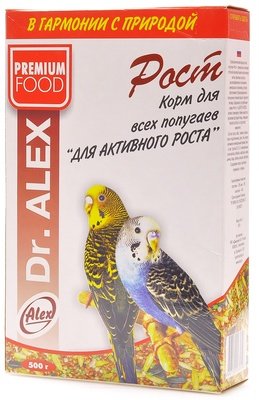 Dr.Alex Корм для волнистых попугаев "Рост", 500 гр