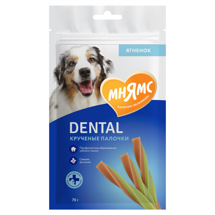 Лакомство Мнямс DENTAL для собак "Крученые палочки" с ягненком и мятой 70 г