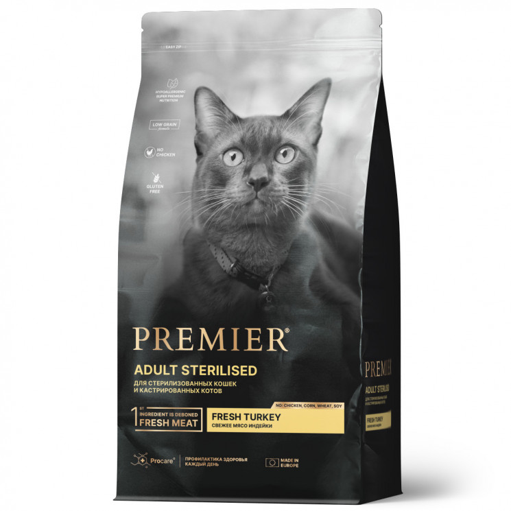 Сухой корм Premier для взрослых Стерилизованных кошек со Свежей Индейкой (Cat Turkey STERILISED)
