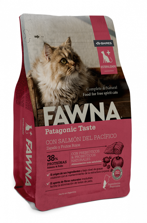 Сухой Низкозерновой корм Fawna для Взрослых Стерилизованных кошек с Лососем, Тыквой и Красными ягодами (Esterilizado)