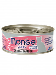 Влажный корм Monge jelly Adult cat для взрослых кошек с желтоперым тунцом и креветками, консервы 80 г