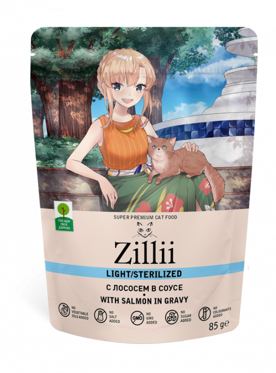 Zillii Паучи для взрослых Стерилизованных кошек Лосось в соусе (Sterilized/Light Cat Salmon), 85 гр