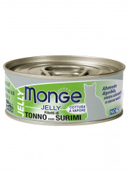 Влажный корм Monge jelly Adult cat для взрослых кошек с желтоперым тунцом и сурими, консервы 80 г