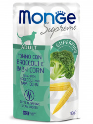 Влажный корм Monge Supreme Adult cat для взрослых кошек с брокколи и мини-кукурузой, паучи 80 г