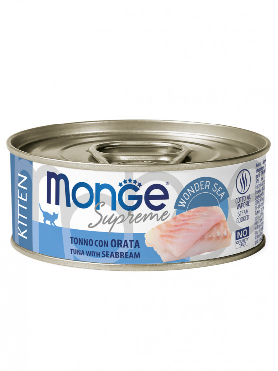 Влажный корм Monge Supreme kitten для котят из тунца с белой рыбой, консервы 80 г