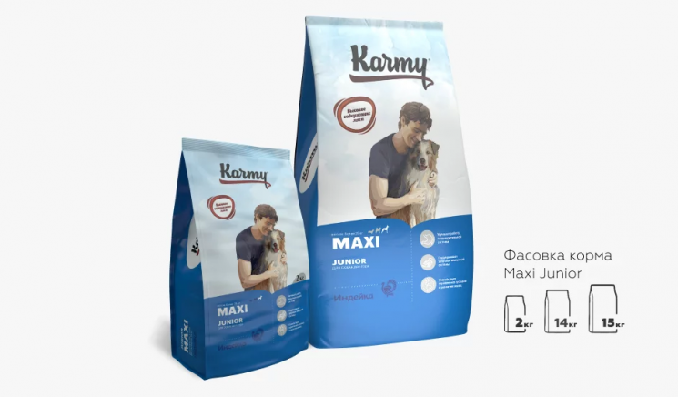 Karmy Maxi Junior   Полнорационный сухой корм для щенков крупных пород до 1 года с Индейкой