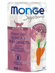 Влажный корм Monge Supreme kitten для котят из тунца с киноа и мини-морковью, паучи 80 г