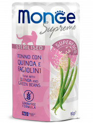 Влажный корм Monge Supreme sterilized cat для стерилизованных кошек из тунца с киноа и зелёной фасолью, паучи 80 г