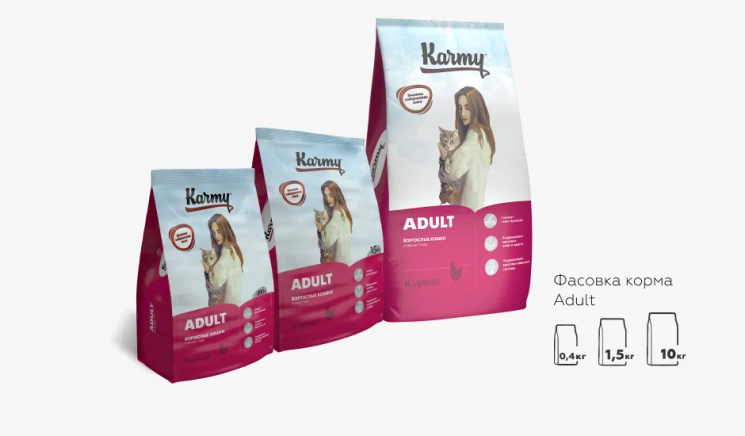 Karmy Adult Полнорационный сухой корм для взрослых кошек старше 1 года с Курицей
