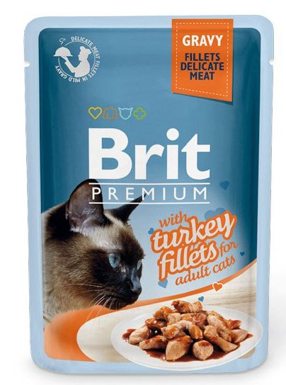 Brit Premium GRAVY Кусочки из филе ИНДЕЙКИ в СОУСЕ, для кошек (Turkey fillets), 85 гр