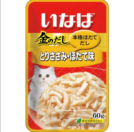 Inaba Киннодаси паучи Куриное филе со вкусом морского гребешка в желе для кошек, 60 гр