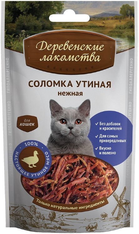 Деревенские лакомства УТИНАЯ СОЛОМКА для кошек, 45 гр