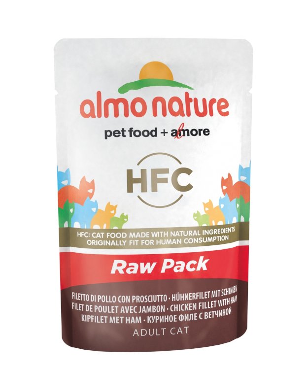 Паучи Almo Nature "КУРИНОЕ ФИЛЕ с ВЕТЧИНОЙ", для кошек (Classic Raw Pack - Chicken Fillet with Ham), 55 гр