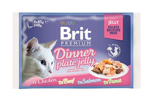 Brit Premium GRAVY НАБОР кусочки в ЖЕЛЕ, для кошек (Dinner Plate Jelly), 4 шт. по 85 гр
