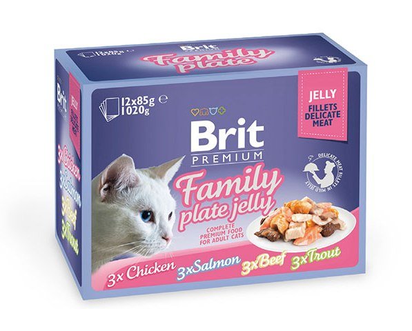 Brit Premium GRAVY НАБОР "Семейная тарелка" кусочки в ЖЕЛЕ, для кошек (Dinner Plate Jelly), 12 шт. по 85 гр